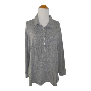 McGuire Collared Henley Shirt Heathered Gray Knit Soft Long Sleeve Women Large